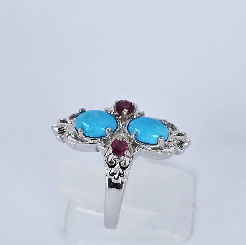 Natural Sleeping Beauty & Ruby Ring in Platinum over Sterling Silver Sz 8! - Picture 3 of 9